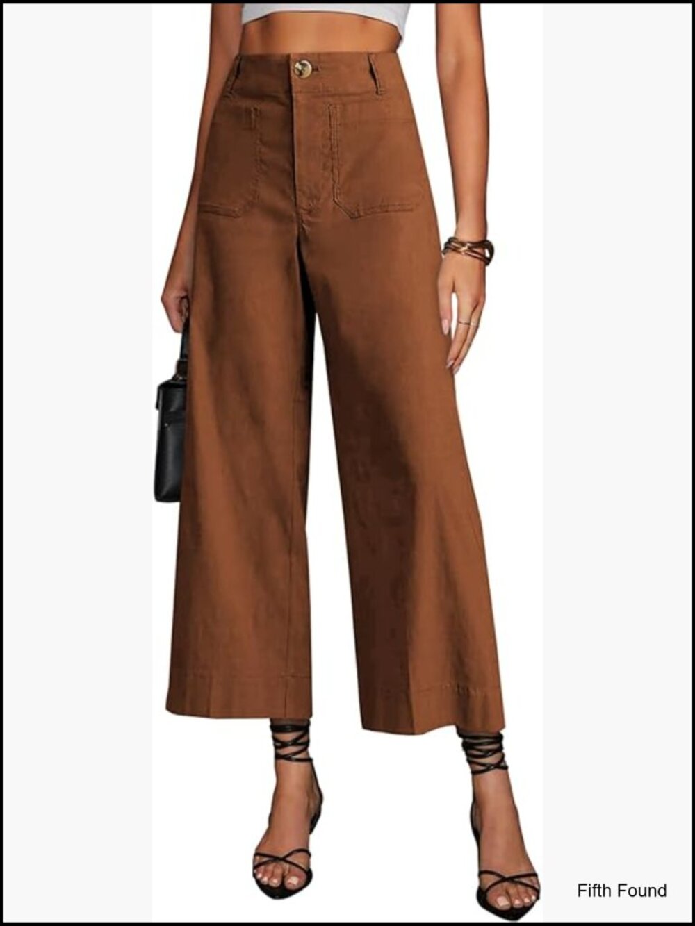 High Waisted Wide Leg Cropped Trousers with Pockets